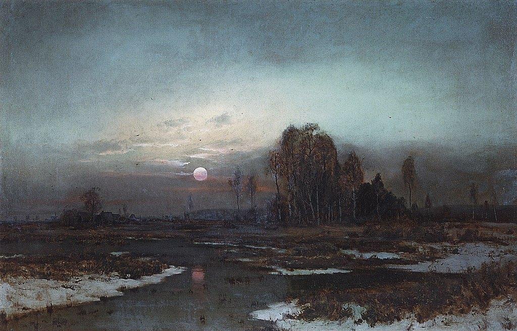 Осенний пейзаж с заболоченной рекой при луне. Алексей Кондратьевич Саврасов