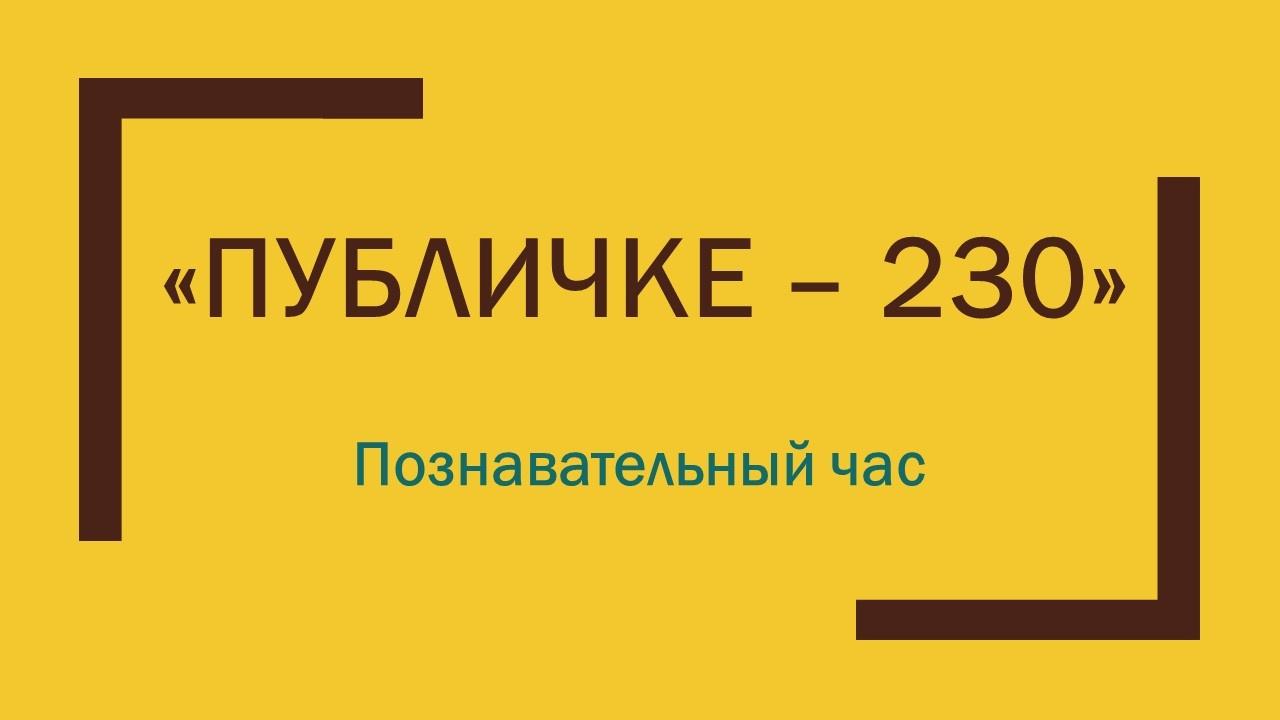Познавательный час «Публичке - 230»