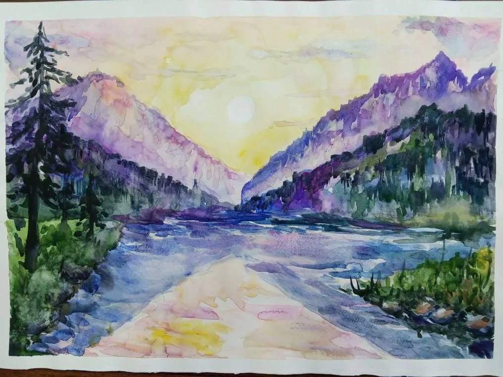 Мастер класс «Рассвет акварель по сырому»