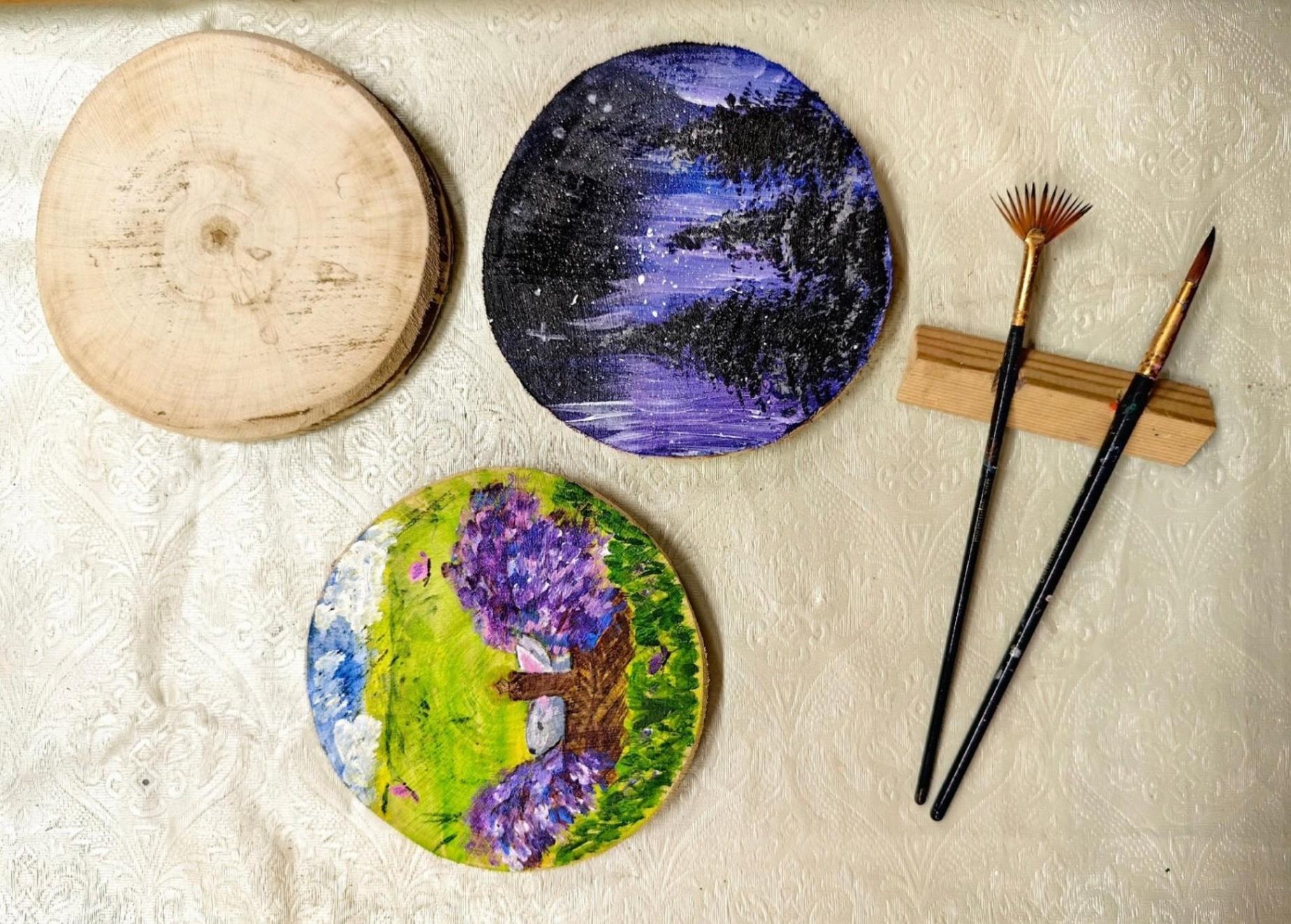 Творческая мастерская. Картина на спиле дерева.