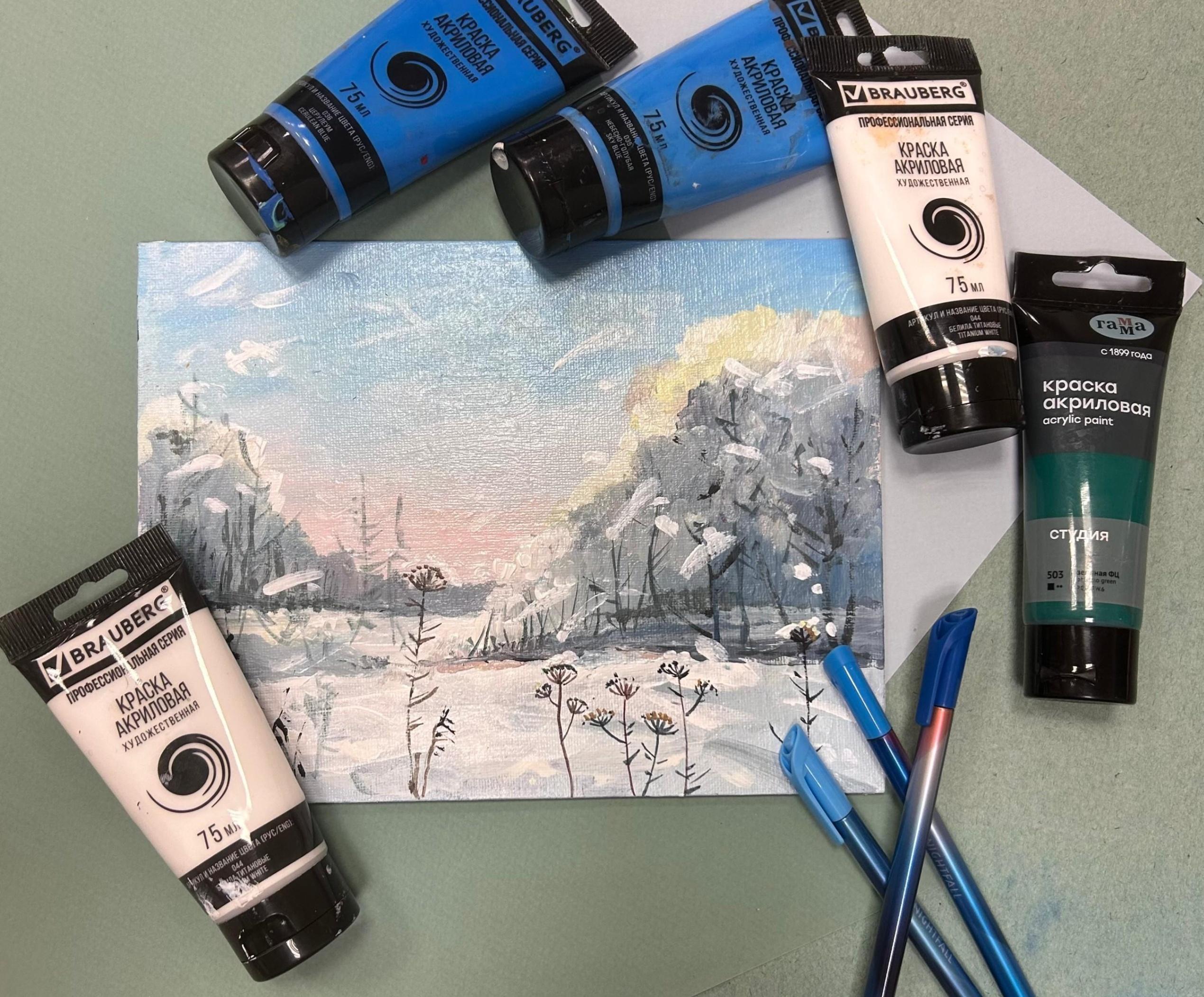 Мастер-класс «Зимний пейзаж на холсте акриловыми красками»