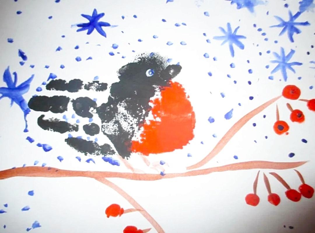 Практическое занятие по пальчиковому рисованию «Снегирь на ветке». Встреча в клубе по интересам «Акварелька»